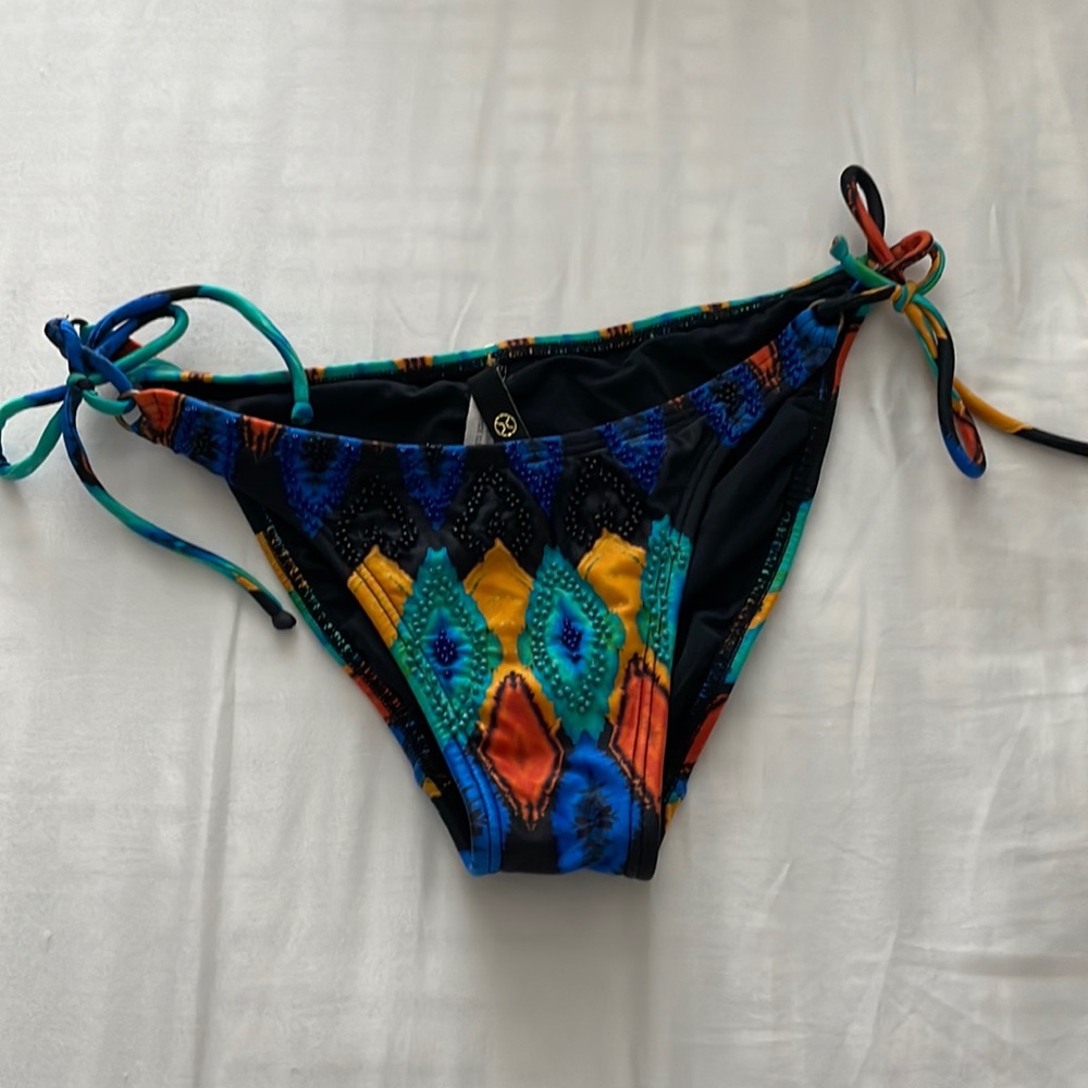 Multi-Color Print + Beaded Bikini Bottom Sz M